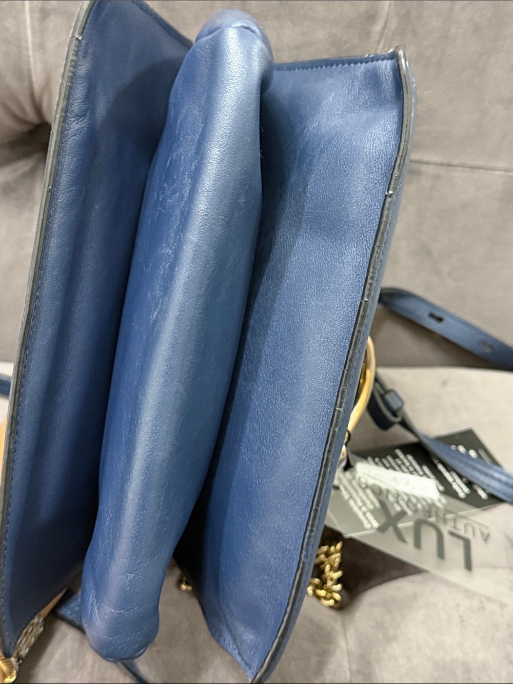 Chloe Navy Leather & Slate Suede Crossbody with Gold Ring - Picture 8 of 10
